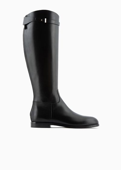 High-heeled, glossy leather boots - F