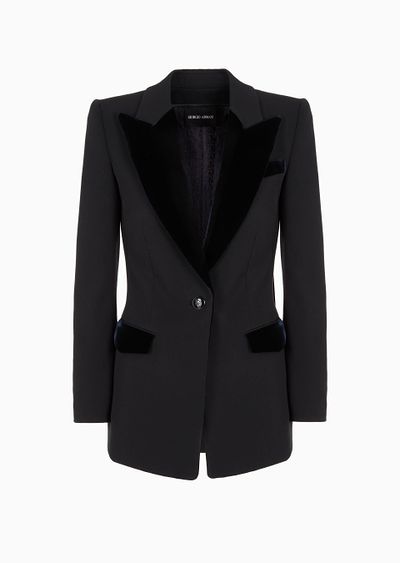 Barathea wool and velvet single-breasted jacket - F