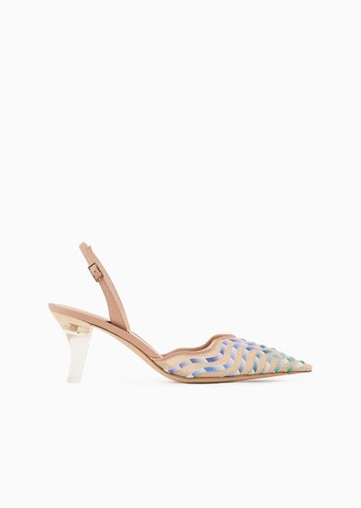 Mesh slingbacks with gradient nappa-leather embroidery - F