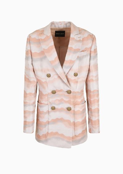 Double-breasted jacket in jacquard with a wave motif - F