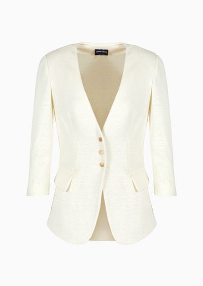 Single-breasted jacket in linen and viscose double jersey - F