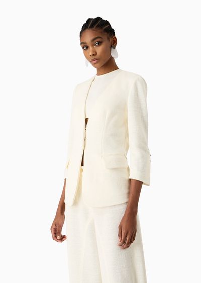 Single-breasted jacket in linen and viscose double jersey - D