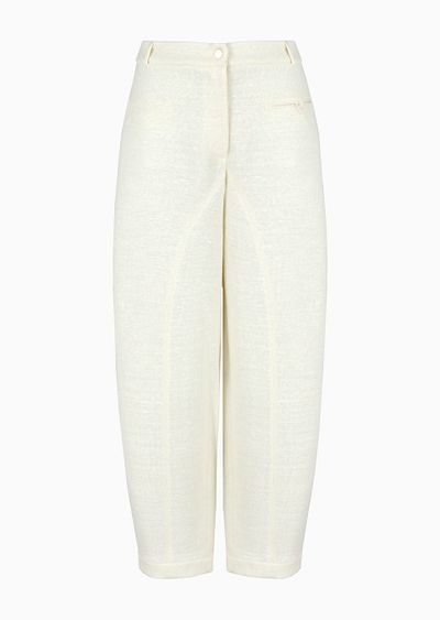 Relaxed-fit linen and viscose double jersey trousers - F