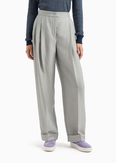 Icon ASV trousers with turn-ups in a flowing linen and Lyocell blend armure fabric - D