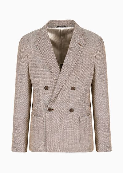 Upton Line double-breasted jacket in wool, silk, linen and cashmere chequerboard jacquard - F