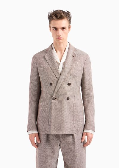 Upton Line double-breasted jacket in wool, silk, linen and cashmere chequerboard jacquard - D