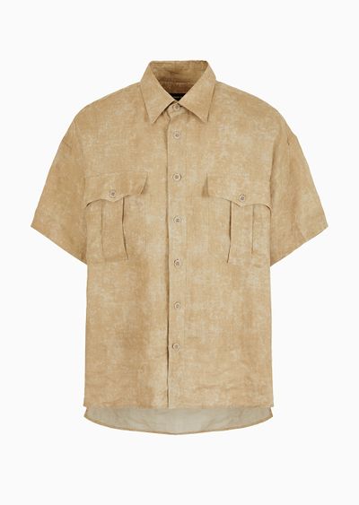 Short-sleeved loose-fit shirt in air-brushed linen - F