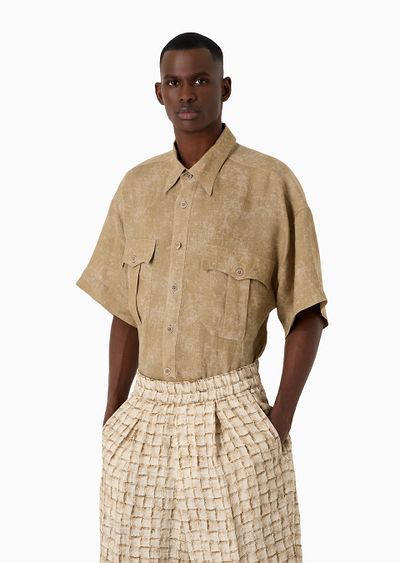 Short-sleeved loose-fit shirt in air-brushed linen - D