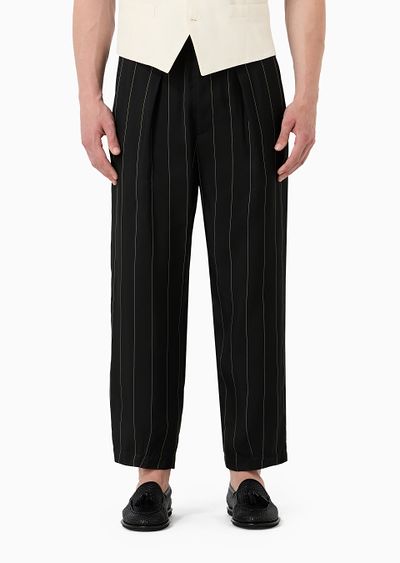 Pinstriped viscose single-pleat trousers - D