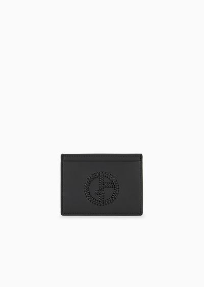 Nappa leather card holder with embroidered logo - F