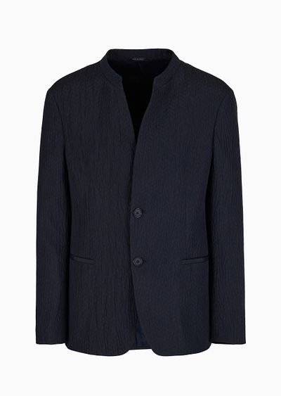 Single-breasted jacket in a froissé silk blend - F