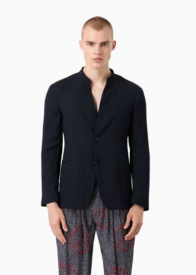 Single-breasted jacket in a froissé silk blend - D