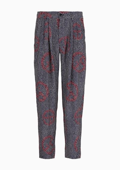 Printed silk trousers with pleats - F