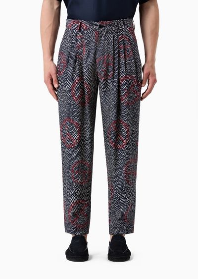 Printed silk trousers with pleats - D