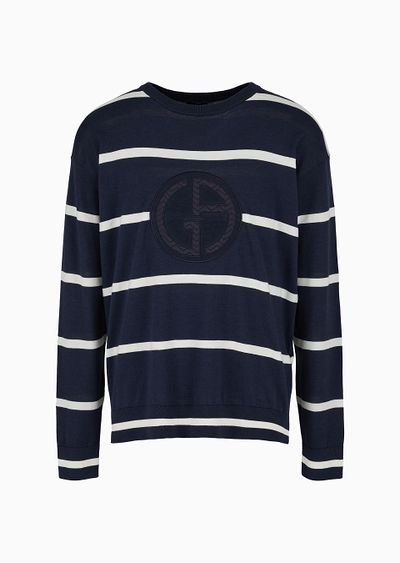 Striped crew-neck jumper in cotton and cashmere - F