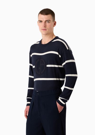 Striped crew-neck jumper in cotton and cashmere - D