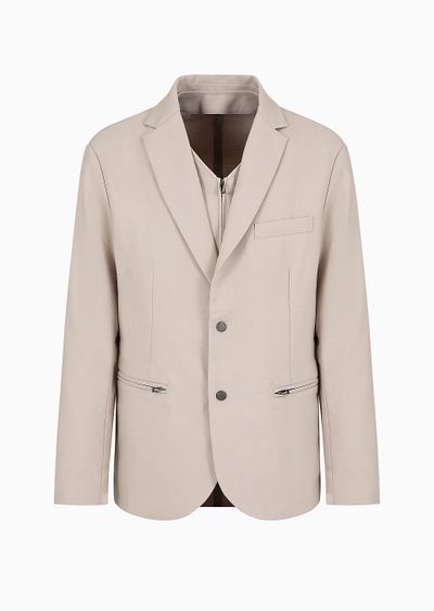 Wool-blend single-breasted jacket with detachable inner panel - F