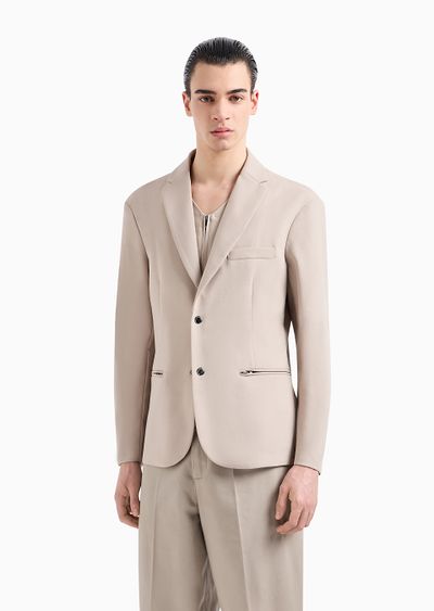 Wool-blend single-breasted jacket with detachable inner panel - D