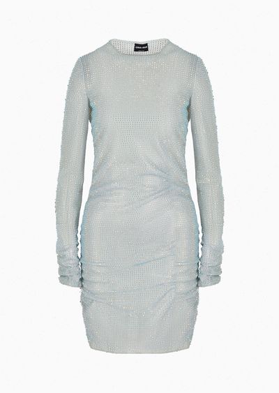 Short knit dress with all-over crystals - F