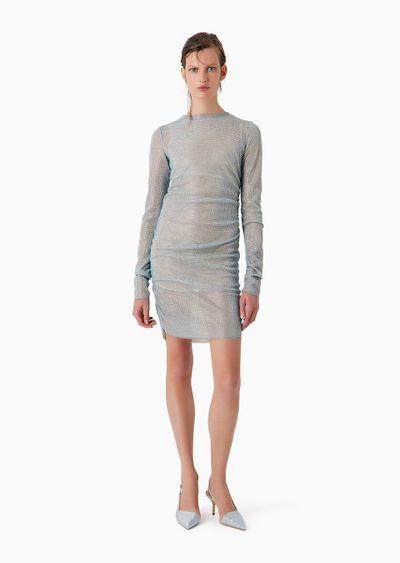 Short knit dress with all-over crystals - D