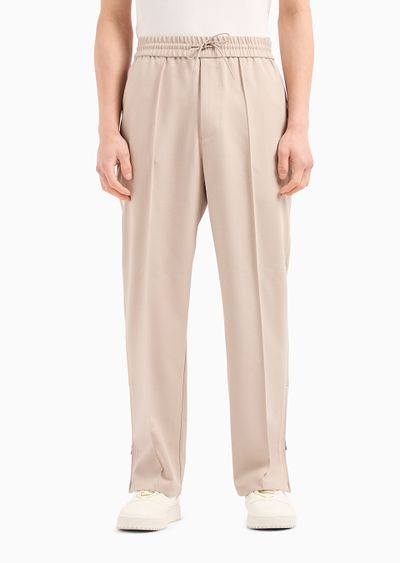 Wool-blend drawstring trousers with veining - D