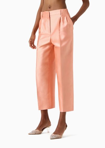 Wide-cut, silk-shantung trousers - D