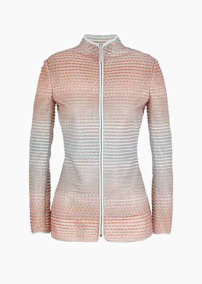 Single-breasted zipped jacket in an embroidered gradient fabric - F