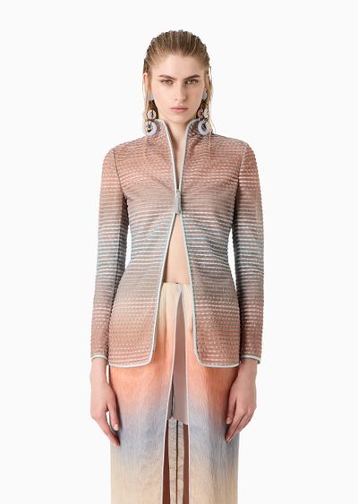 Single-breasted zipped jacket in an embroidered gradient fabric - D