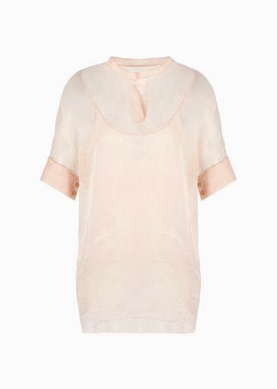 Short-sleeved long shirt in silk organza - F