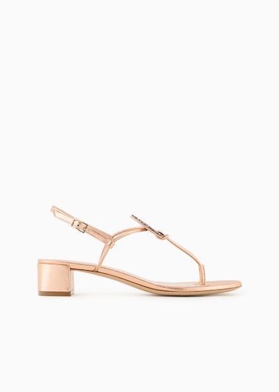 Laminated nappa-leather thong sandals with heels - F