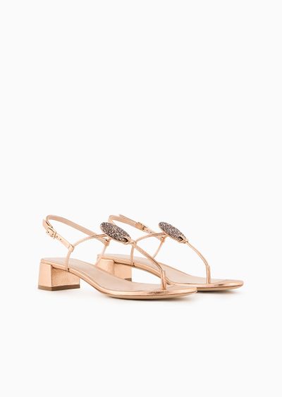 Laminated nappa-leather thong sandals with heels - D