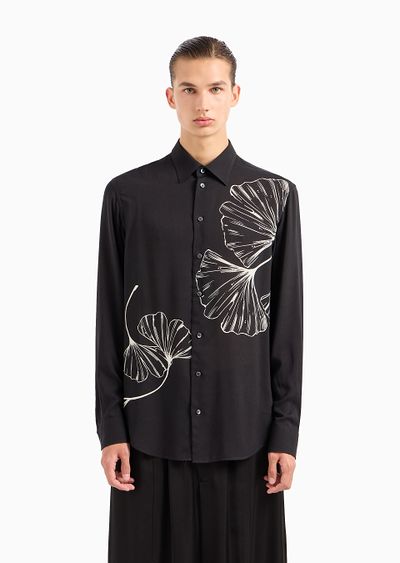 Viscose shirt with an all-over nature print - D