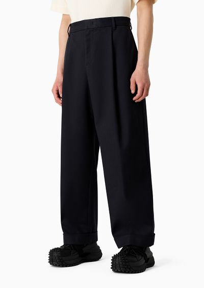 Cotton twill wide trousers with pleat - D