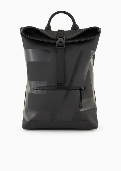 Slim backpack in rubberised material with oversized EA logo - F