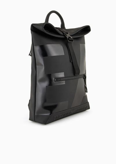 Slim backpack in rubberised material with oversized EA logo - D