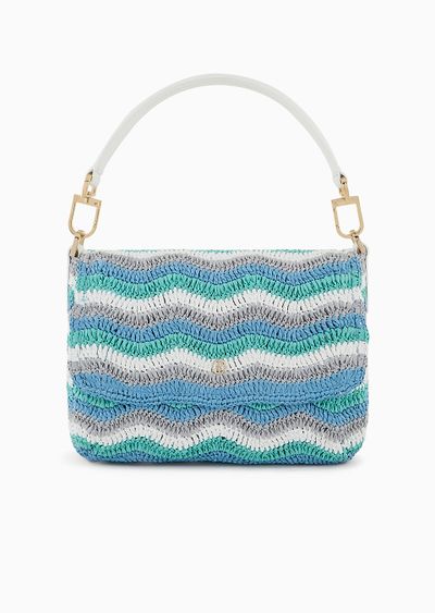 La Prima Soft small baguette bag in woven fabric and leather - F