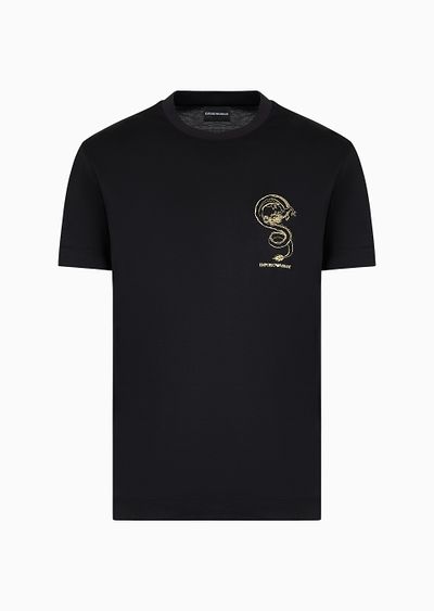 Armani Sustainability Values Lyocell-blend jersey T-shirt with dragon embroidery - F