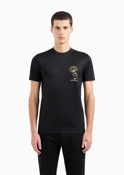 Armani Sustainability Values Lyocell-blend jersey T-shirt with dragon embroidery - D