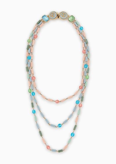 Multistrand necklace in resin and crystals - F