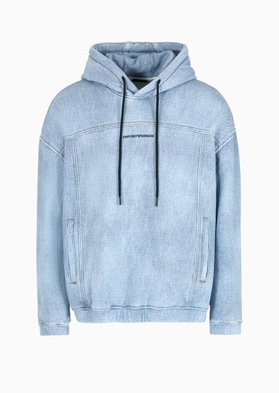 Hooded sweatshirt in denim-look printed jersey - F