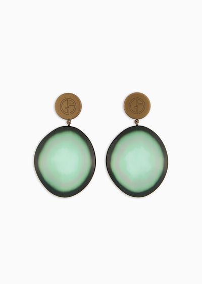 Clip-on earrings with oval resin pendant - F