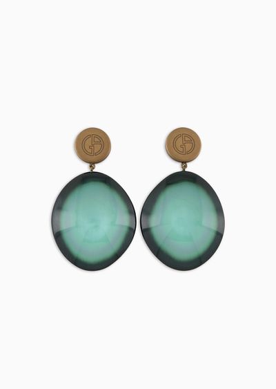 Clip-on earrings with oval resin pendant - F