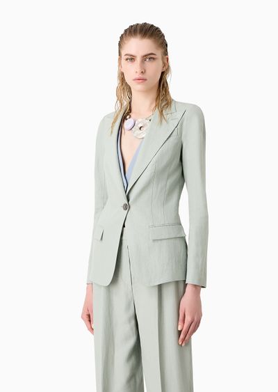 Single-breasted linen jacket - D