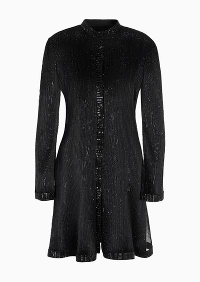 Long jacket in pleated tulle with crystal embroidery - F