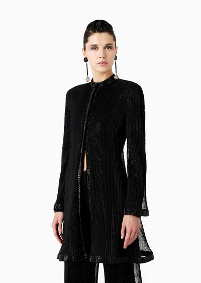 Long jacket in pleated tulle with crystal embroidery - D