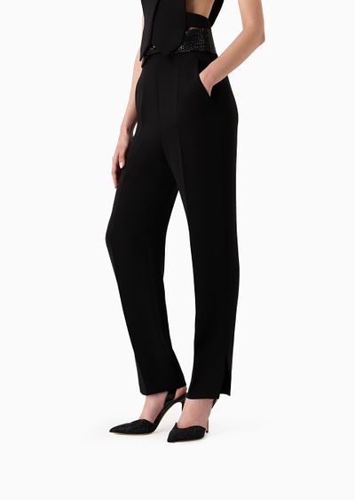 Straight trousers in silk cady with rhinestone details - D