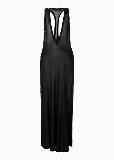 Long viscose dress with embroidery - F