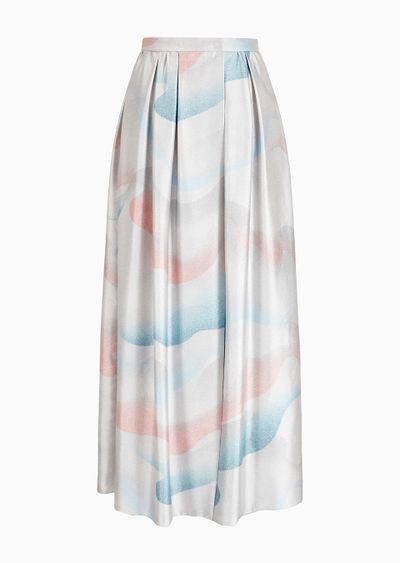 Printed silk shantung long skirt - F