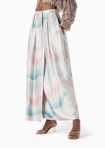 Printed silk shantung long skirt - D